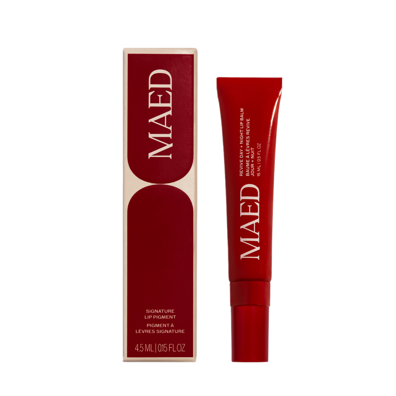 Revive Day and Night Lip Balm applicator tube with red and gold box packaging
